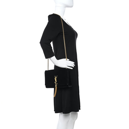 Saint Laurent Velvet Medium Monogram Kate Tassel Shoulder Bag Black 2 of 11