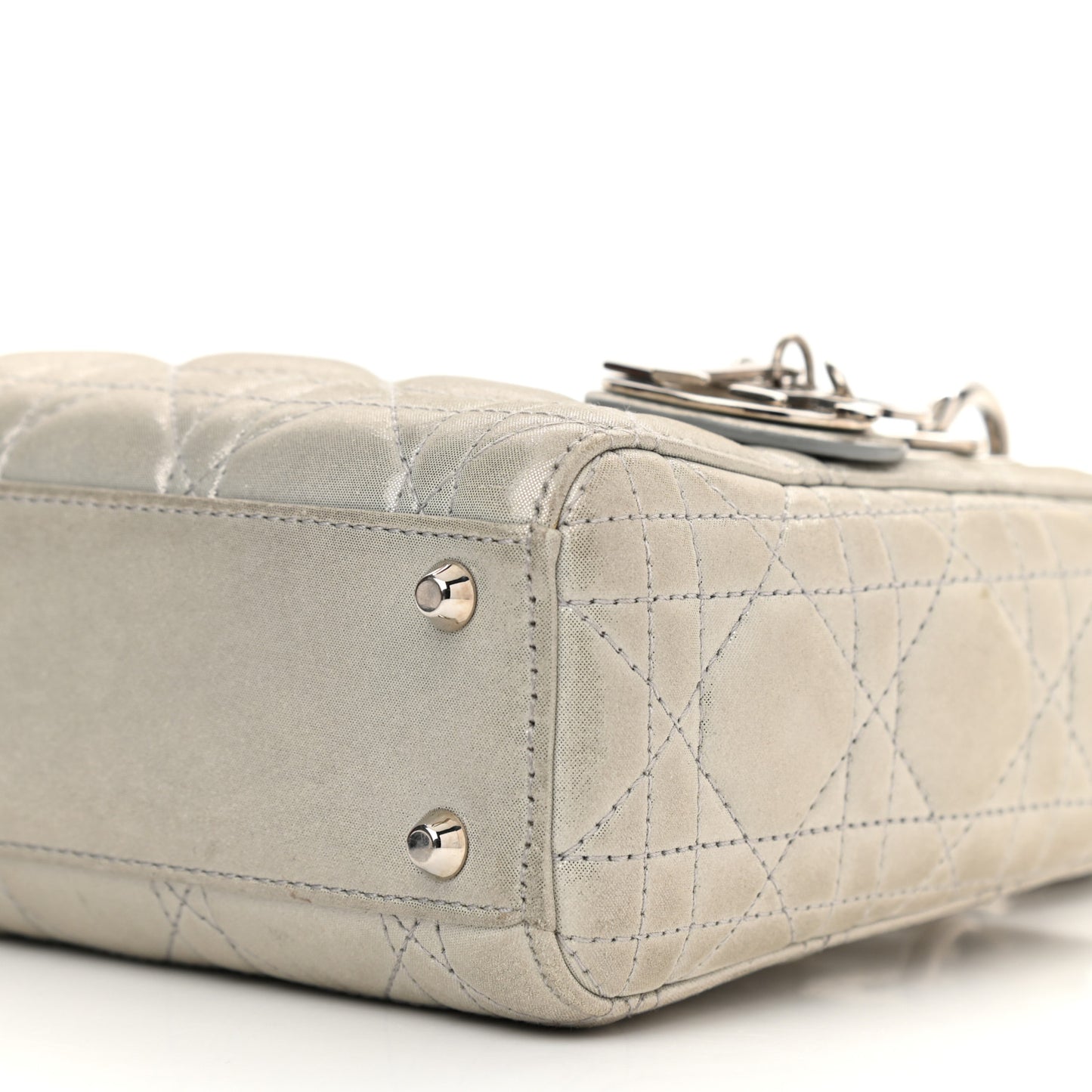 Metallic Lambskin Cannage Mini Lady Dior Grey