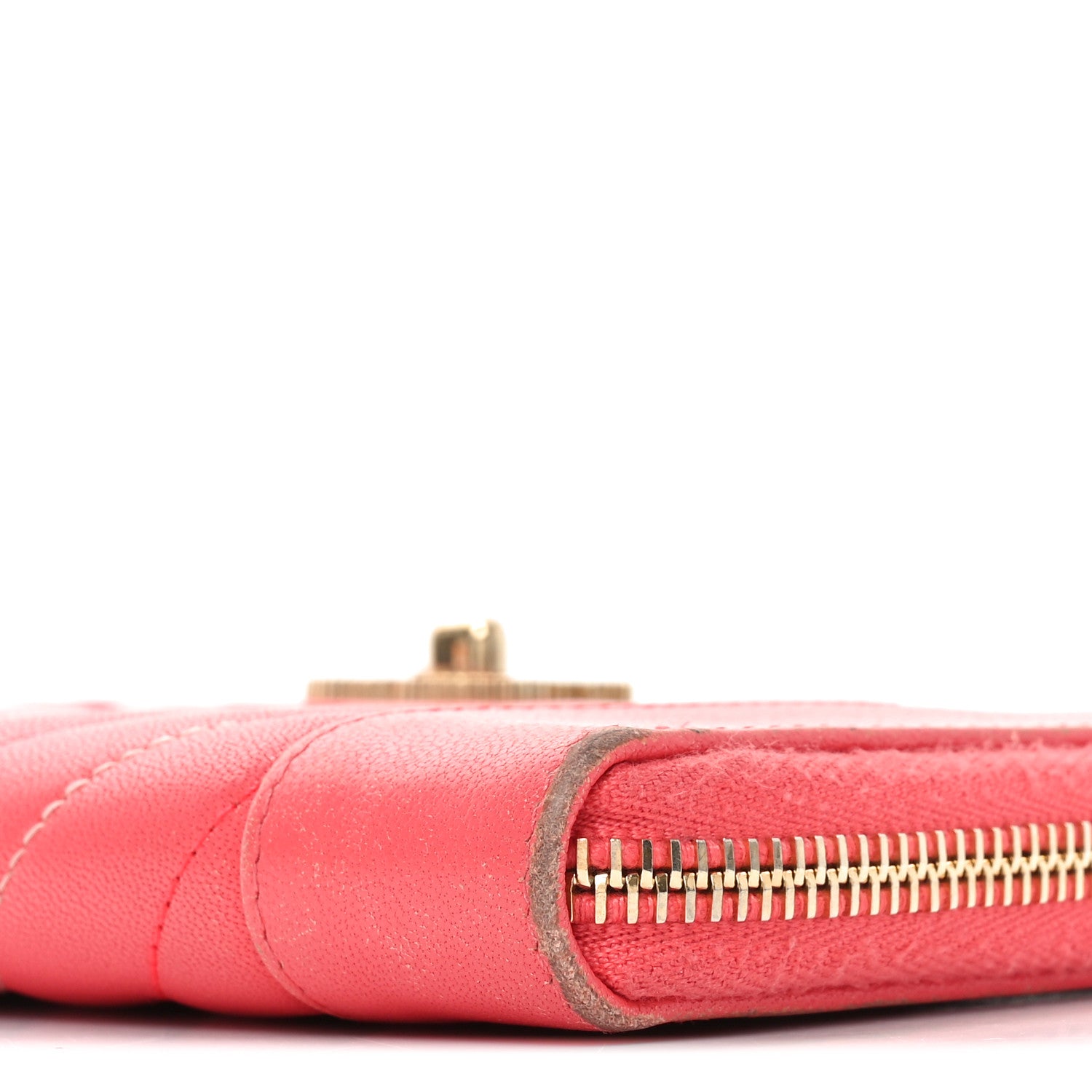 Chanel Sheepskin Chevron Quilted Mademoiselle Vintage Zip Around Wallet Pink 10 of 11