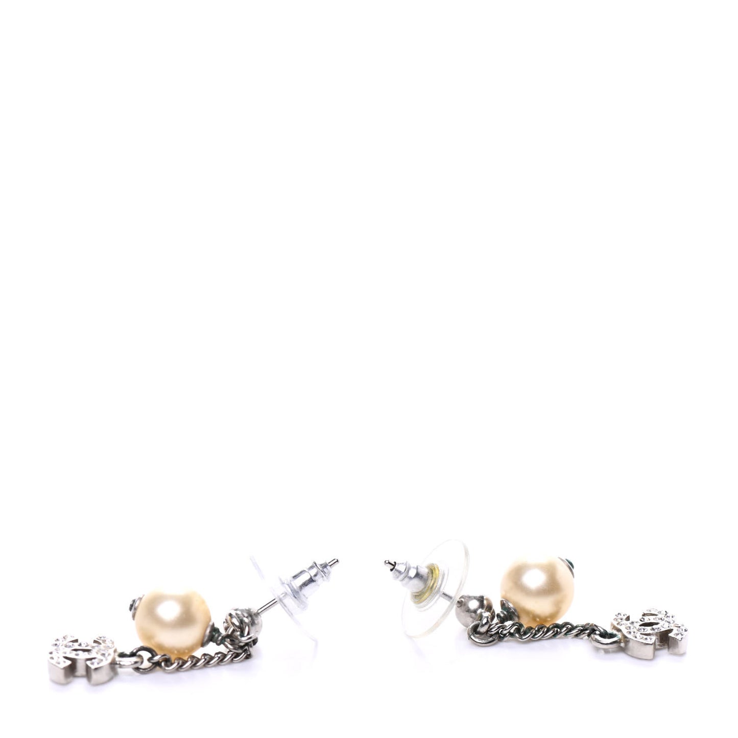 Crystal CC Pearl Drop Earrings Silver