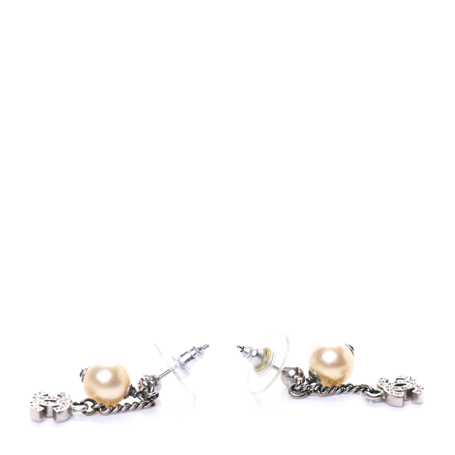 Chanel Crystal CC Pearl Drop Earrings Silver 3 of 4