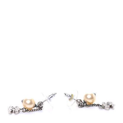 Chanel Crystal CC Pearl Drop Earrings Silver 3 of 4