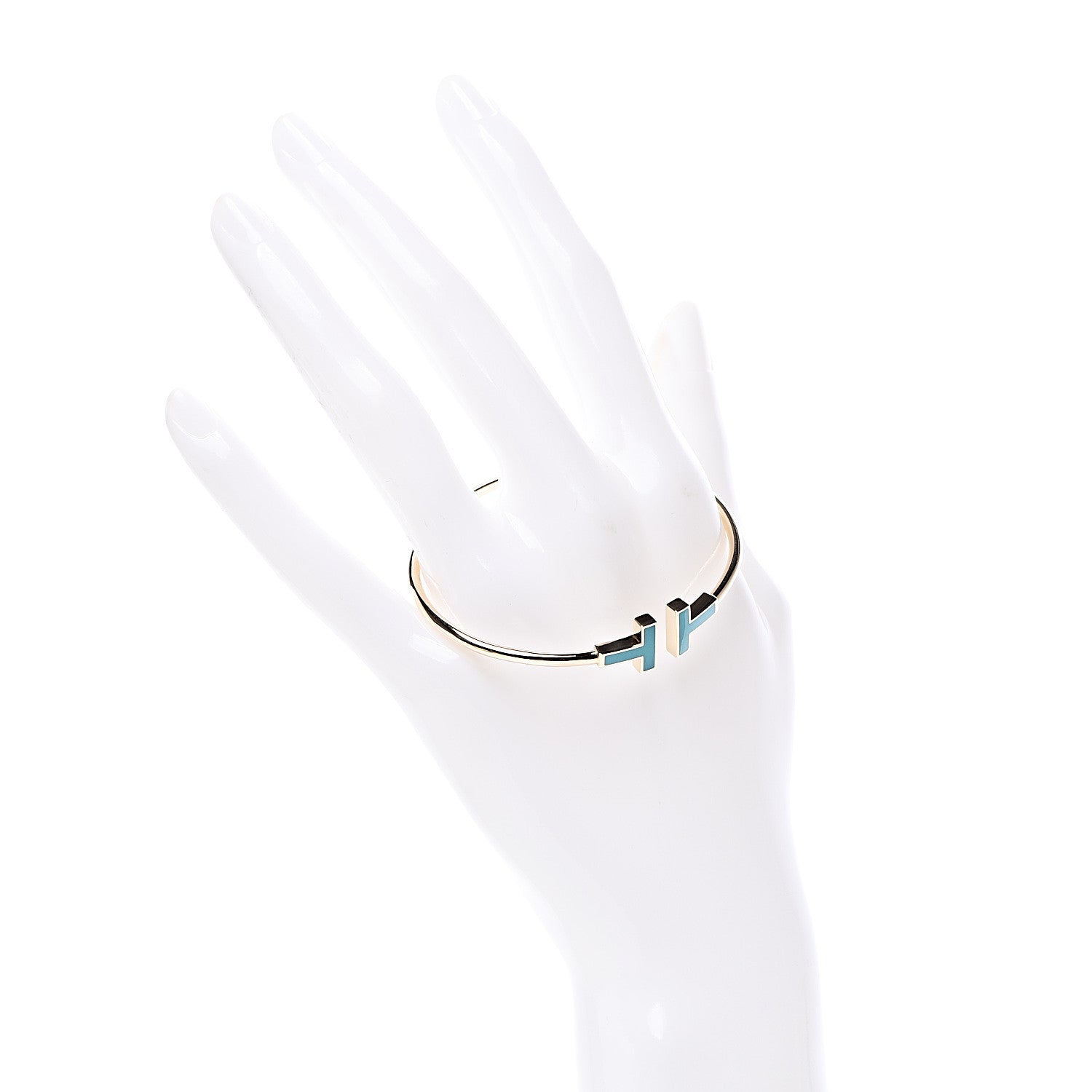 Tiffany 18K Yellow Gold Turquoise T Wire Bracelet 2 of 5