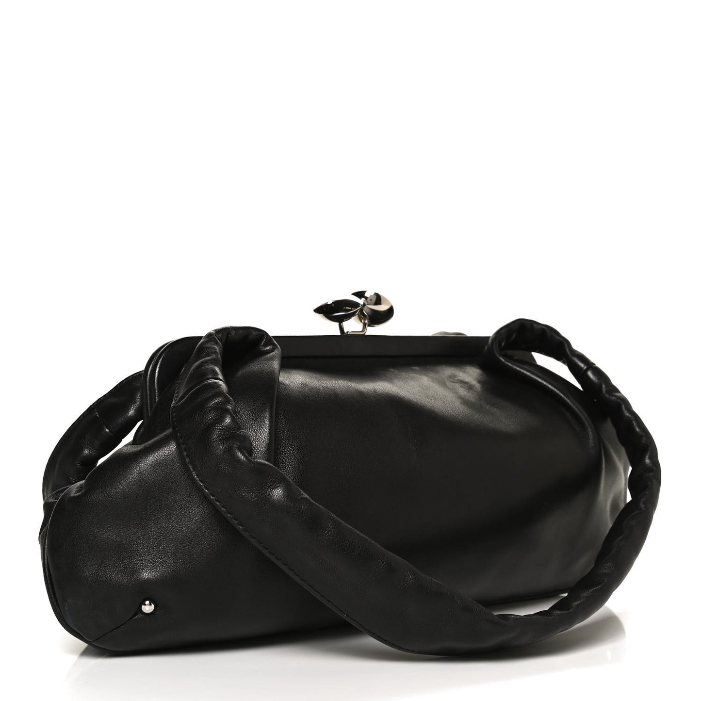 Lambskin Kiss Lock Frame Bag Black