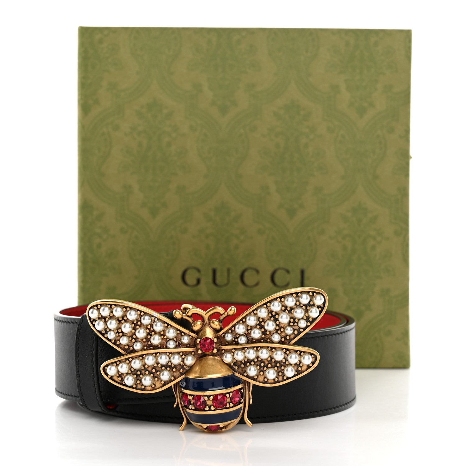 Gucci Calfskin Queen Margaret Bee Belt 85/34 Black 8 of 8