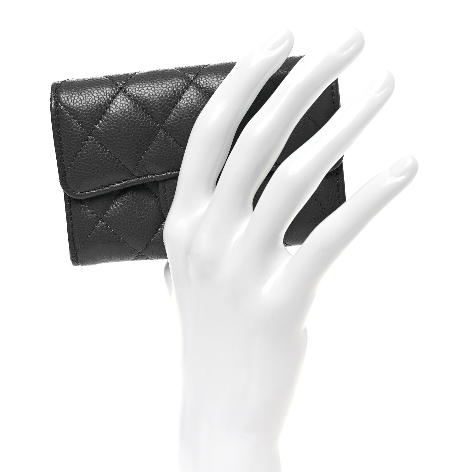 Chanel Caviar Quilted Flap Card Holder Wallet Dark Grey 2 of 9