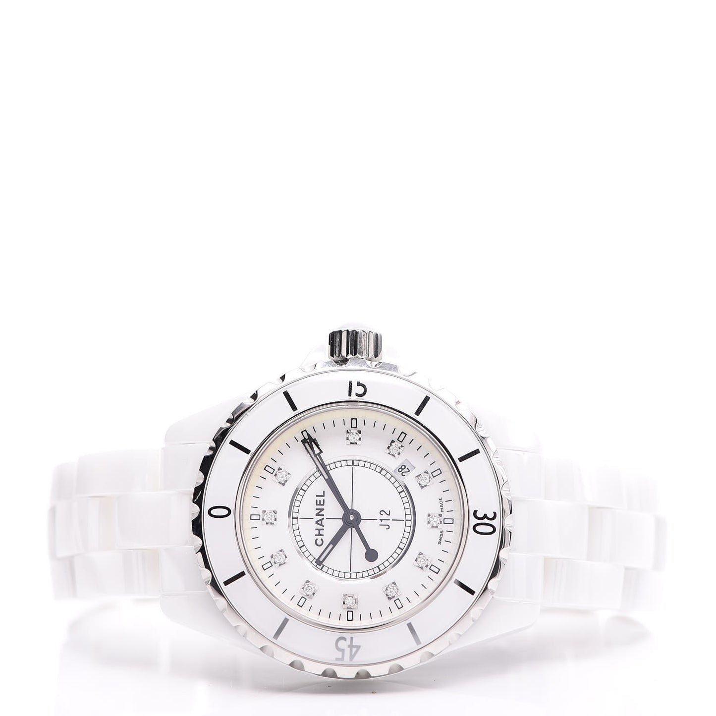 Stainless Steel Ceramic Diamond 33mm J12 Quartz Watch White