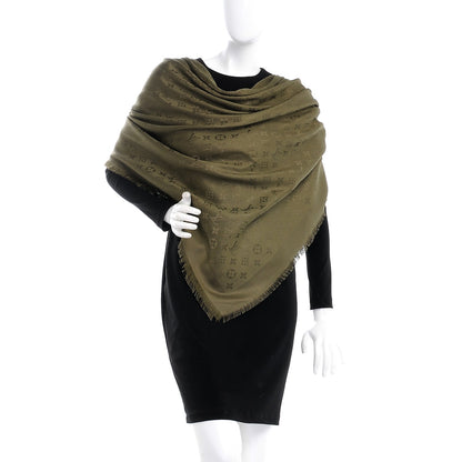 Louis Vuitton Silk Wool Monogram Shawl Kaki 2 of 4