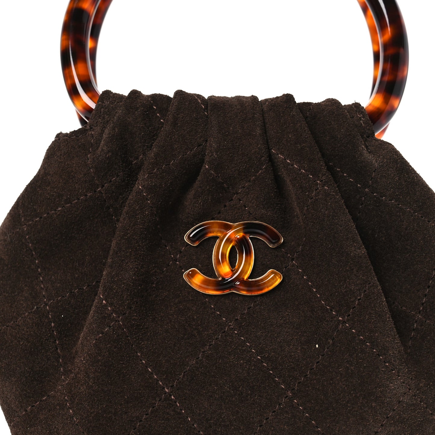 Suede Calfskin Plexiglass Tortoise Shell Quilted Mini Pouch Brown