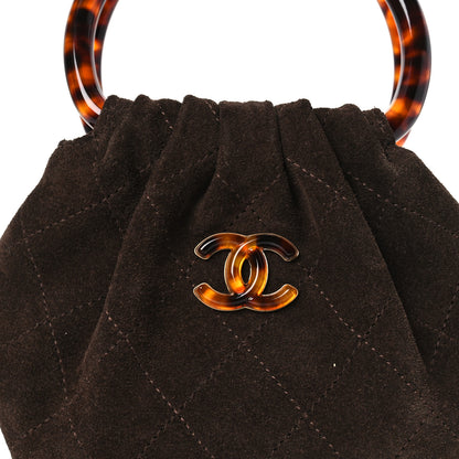 Chanel Suede Calfskin Plexiglass Tortoise Shell Quilted Mini Pouch Brown 8 of 10