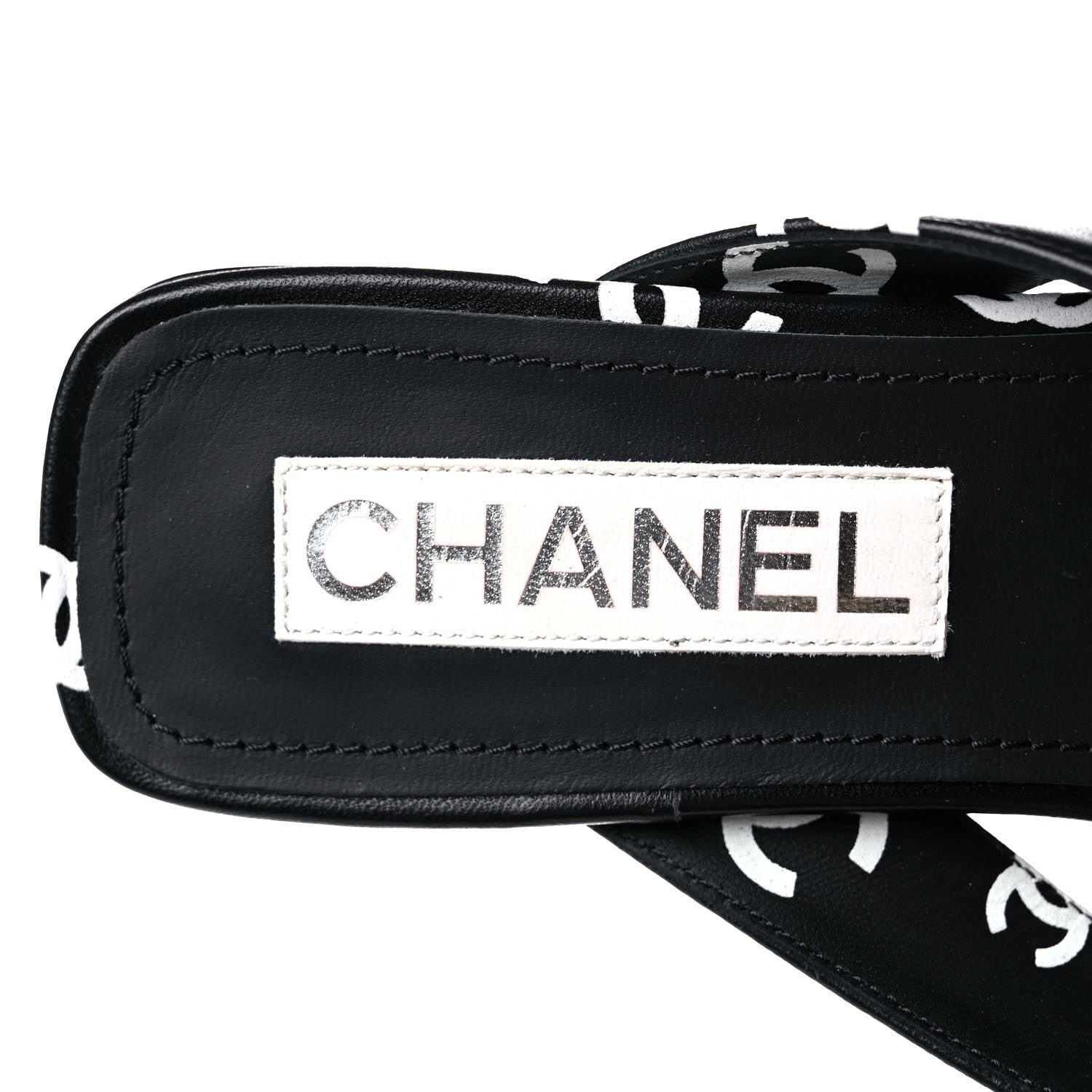 Chanel Lambskin Printed CC Thong Sandals 39 Black White 9 of 9