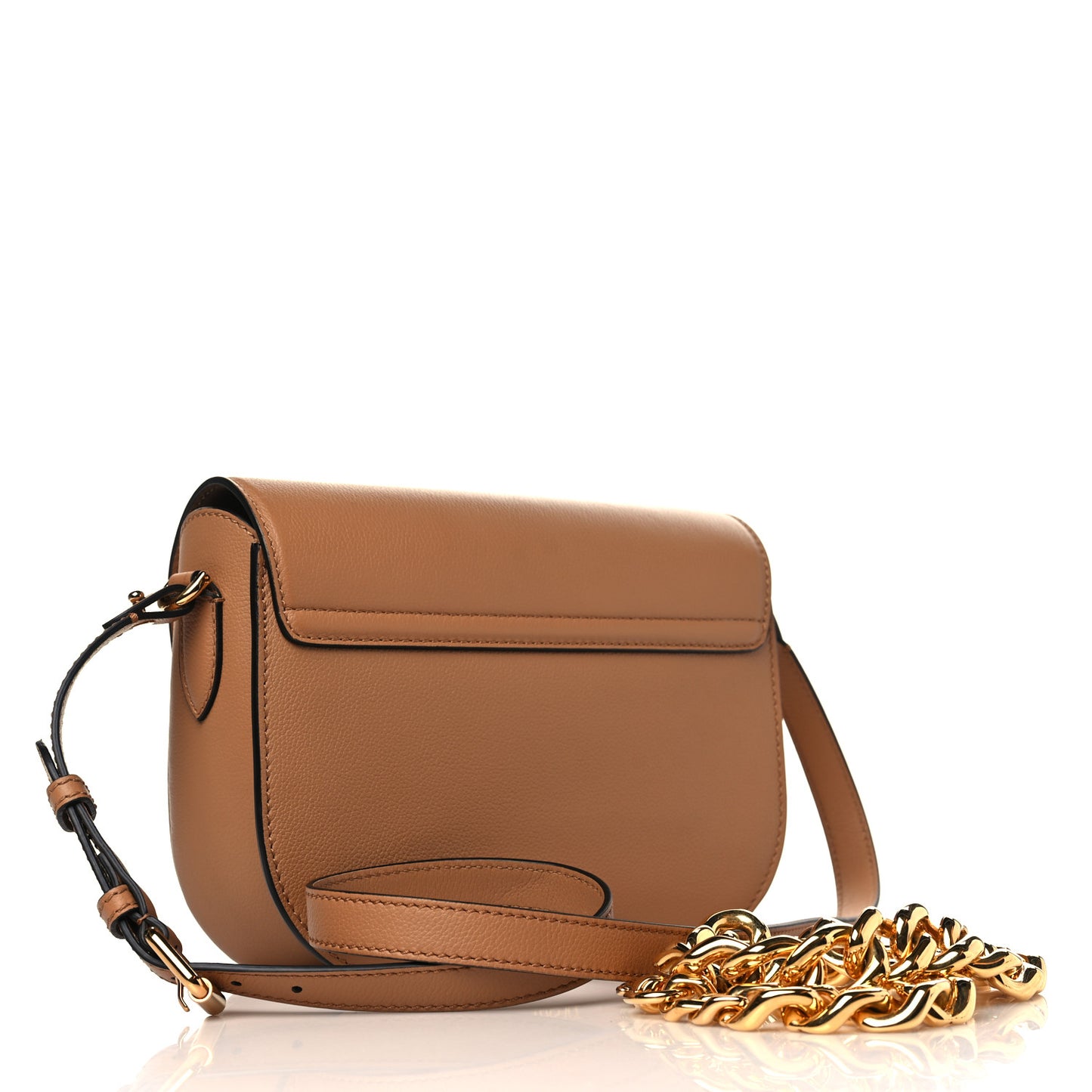 Grained Calfskin La Medusa Chain Clutch Bag Brown