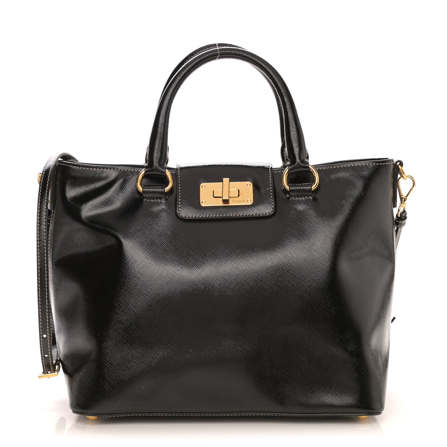 Saffiano Vernice Turn Lock Shopping Tote Black