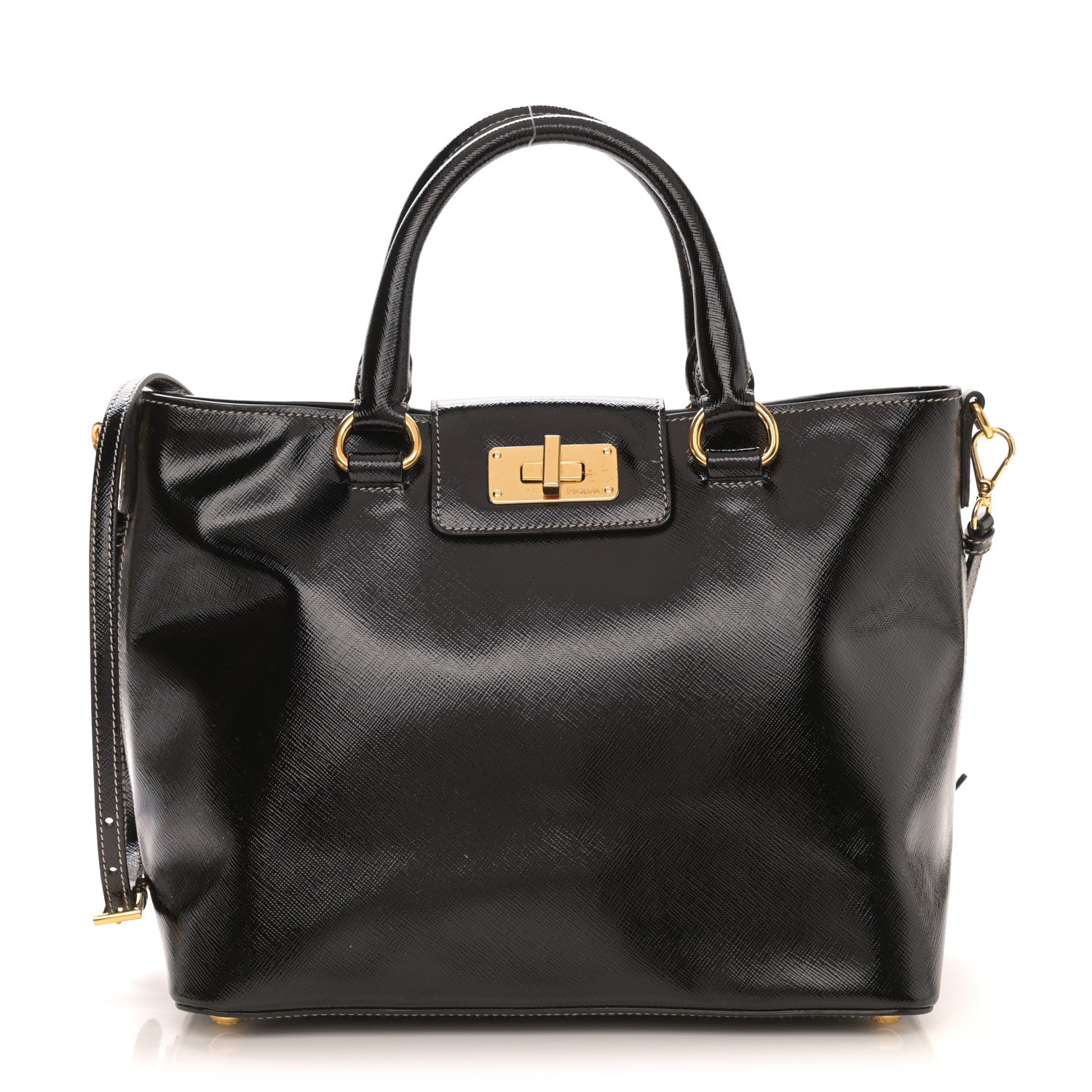 Prada Saffiano Vernice Turn Lock Shopping Tote Black 1 of 10
