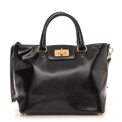 Prada Saffiano Vernice Turn Lock Shopping Tote Black 1 of 10