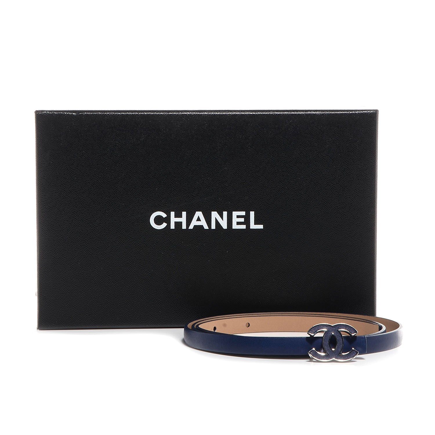 Chanel Leather CC Logo Skinny Belt 85 34 Navy Blue 7 of 7