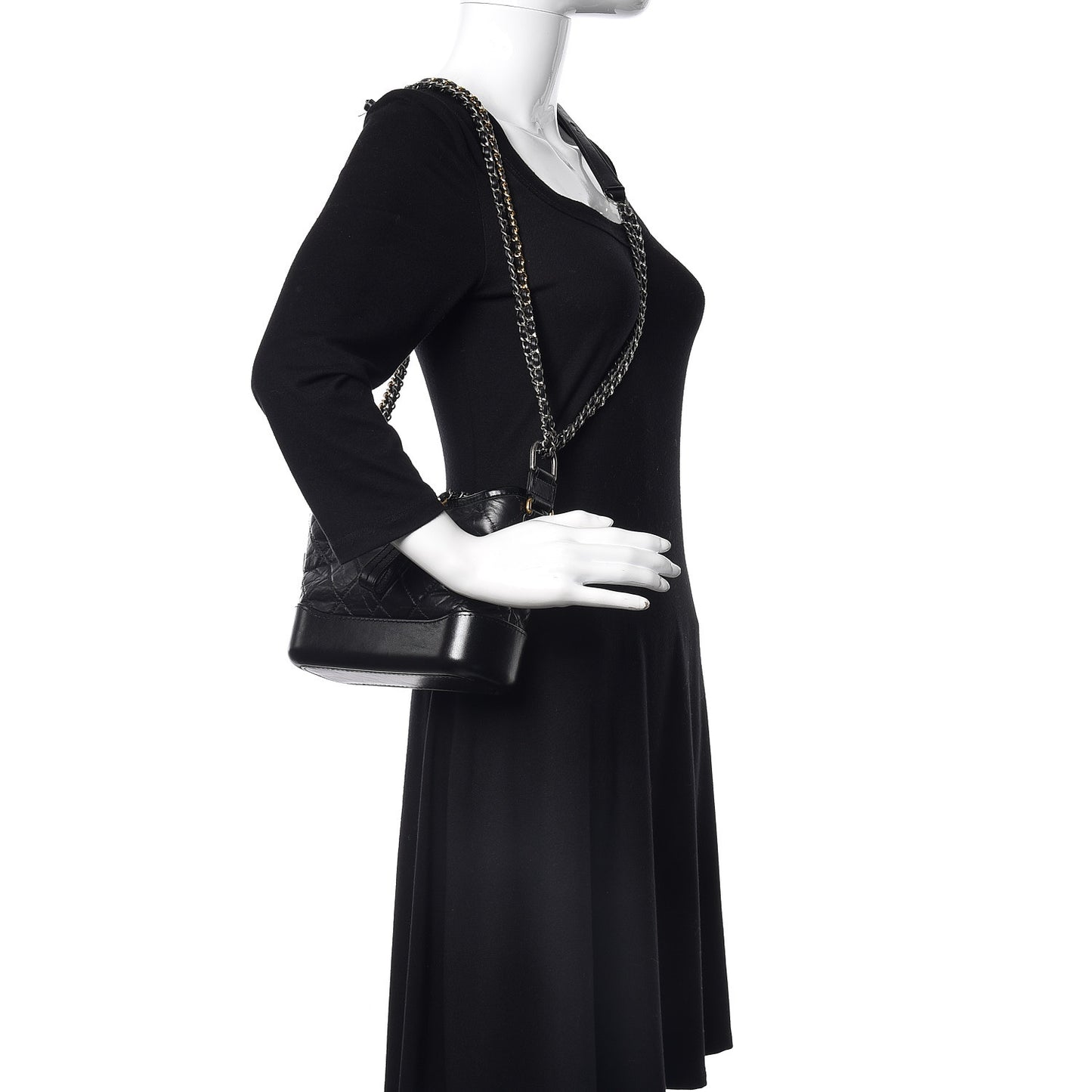Aged Calfskin Quilted Small Gabrielle Hobo Black
