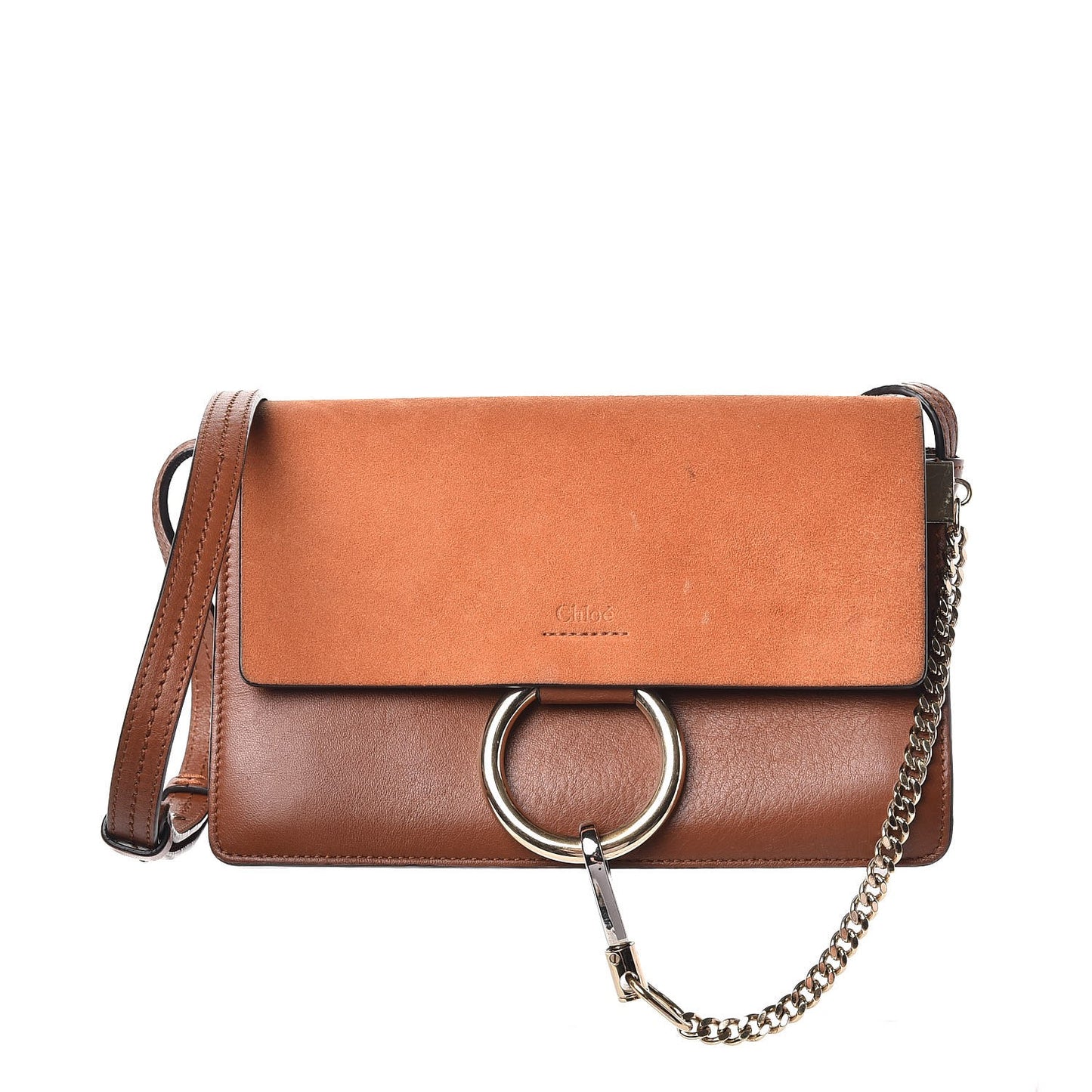 Suede Calfskin Small Faye Shoulder Bag Tobacco
