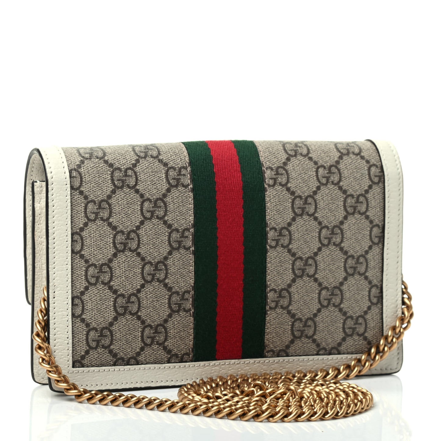 GG Supreme Monogram Web Queen Margaret Chain Wallet White