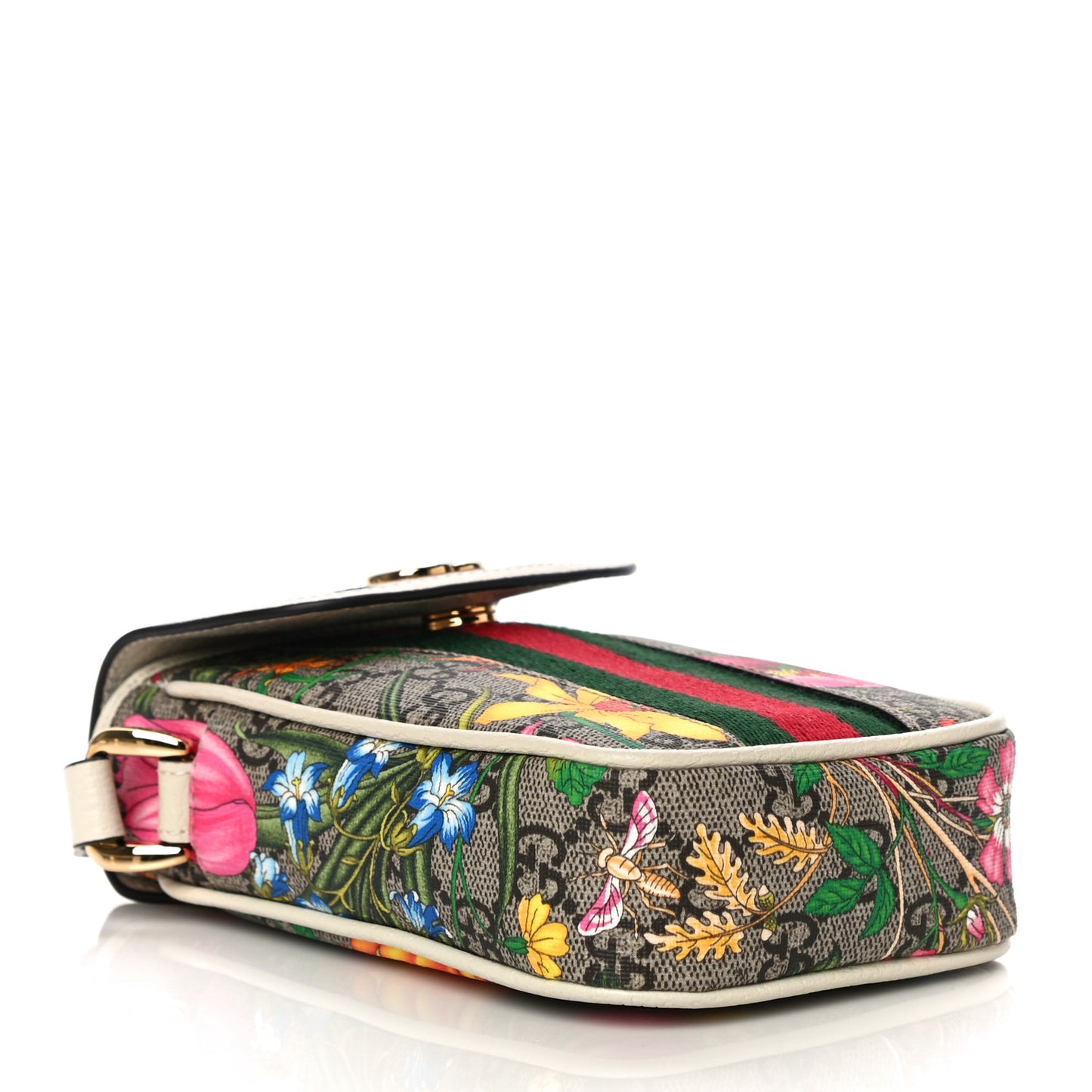 GG Supreme Monogram Flora Web Ophidia Phone Crossbody Bag White