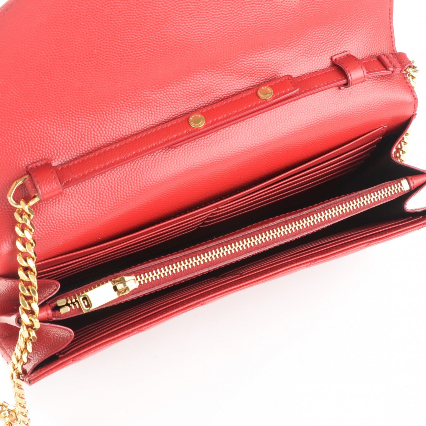 Grain De Poudre Matelasse Chevron Monogram Chain Wallet Red