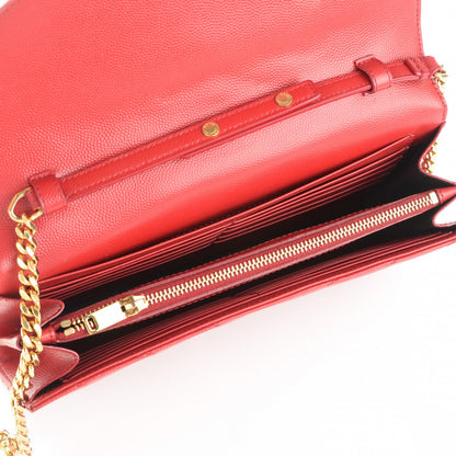 Saint Laurent Grain De Poudre Matelasse Chevron Monogram Chain Wallet Red 5 of 8
