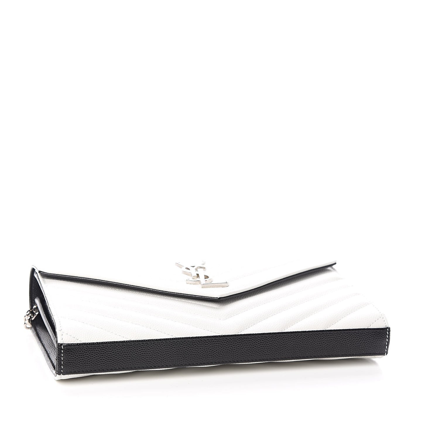 Grain De Poudre Matelasse Bi-Color Chevron Monogram Chain Wallet White Black