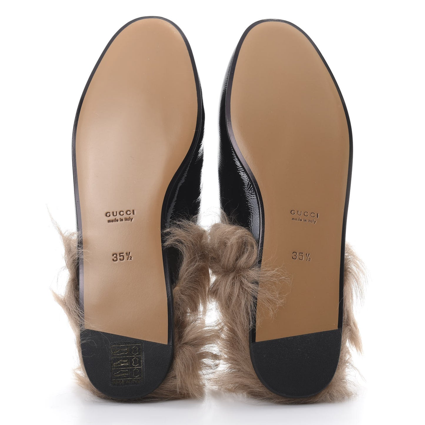 Patent Fur Womens Princetown Slippers 35.5 Black