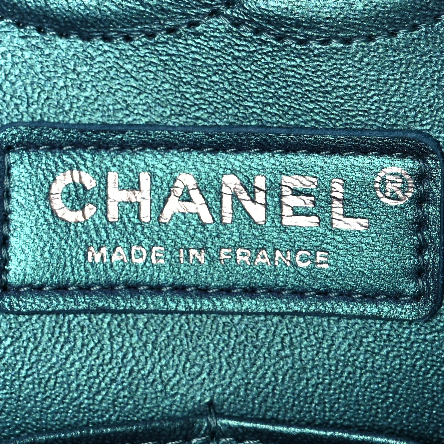 Metallic Lambskin Quilted Medium Double Flap Turquoise