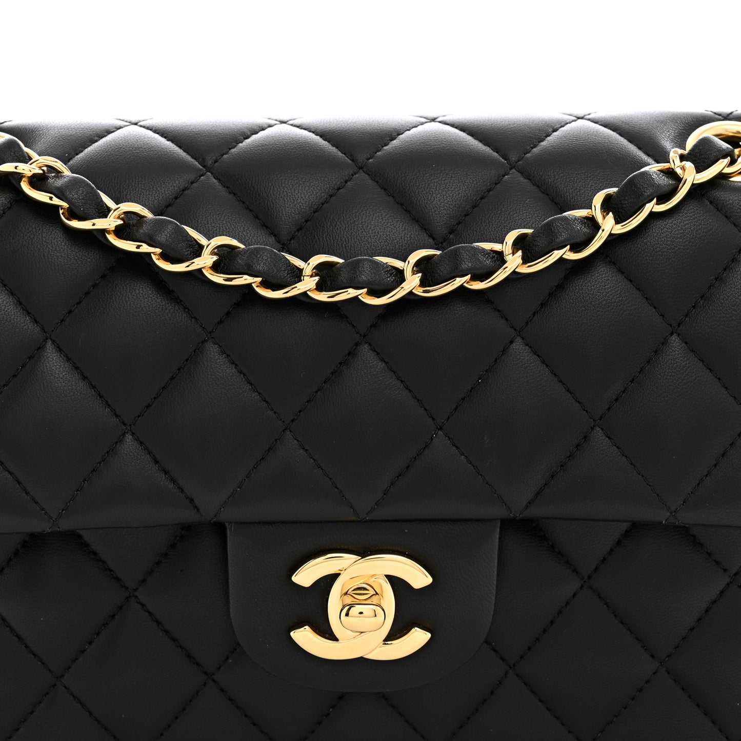 Lambskin Quilted Small Double Flap Black