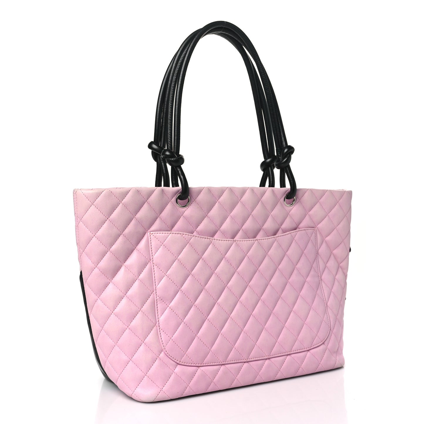 Calfskin Quilted Large Cambon Tote Pink Black