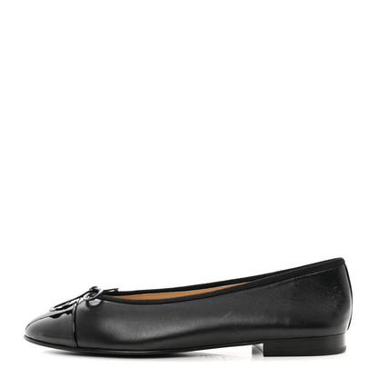 Chanel Lambskin Patent Cap Toe Ballerina Flats 41 Black 1 of 9