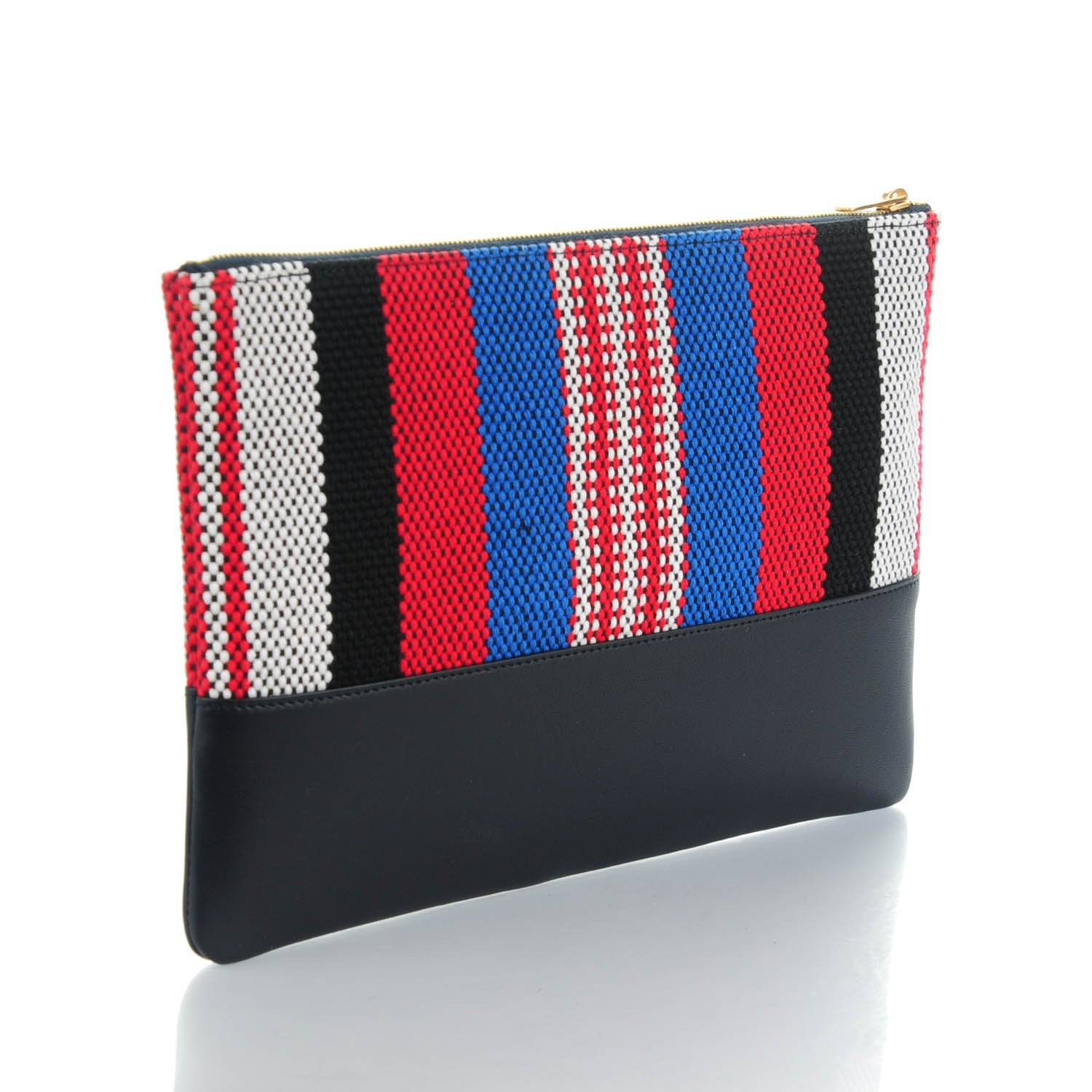 Celine Cotton Canvas Lambskin Striped Solo Clutch Pouch Navy Blue 3 of 8