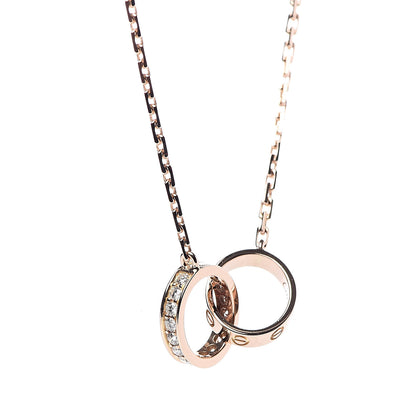 Cartier 18K Pink Gold Diamond Interlocking LOVE Necklace 4 of 8