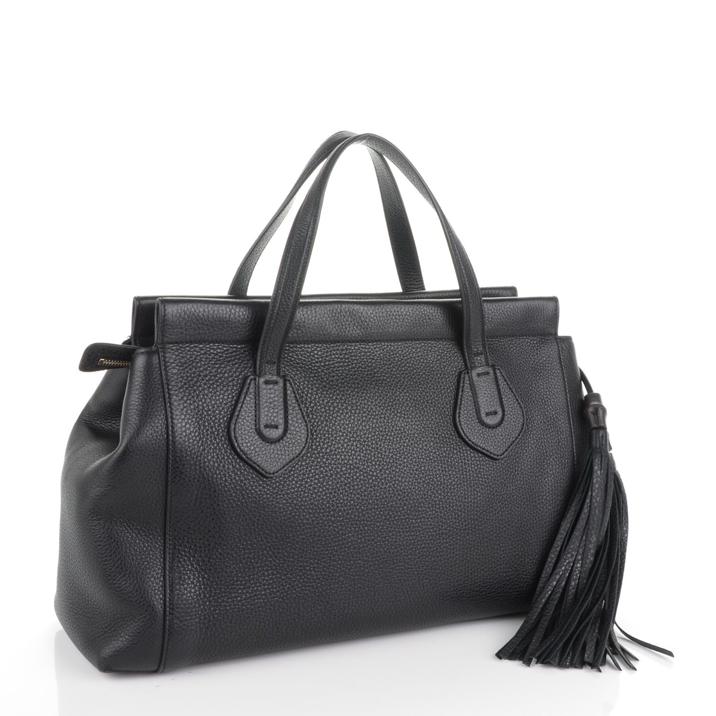 Pebbled Calfskin Large Lady Tassel Top Handle Bag Black
