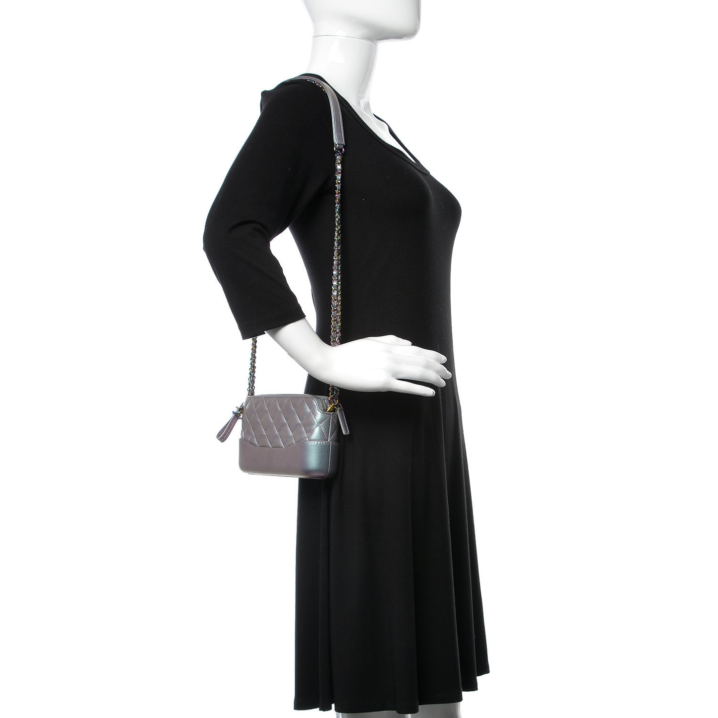 Iridescent Lambskin Calfskin Quilted Small Gabrielle Clutch With Chain Light Purple