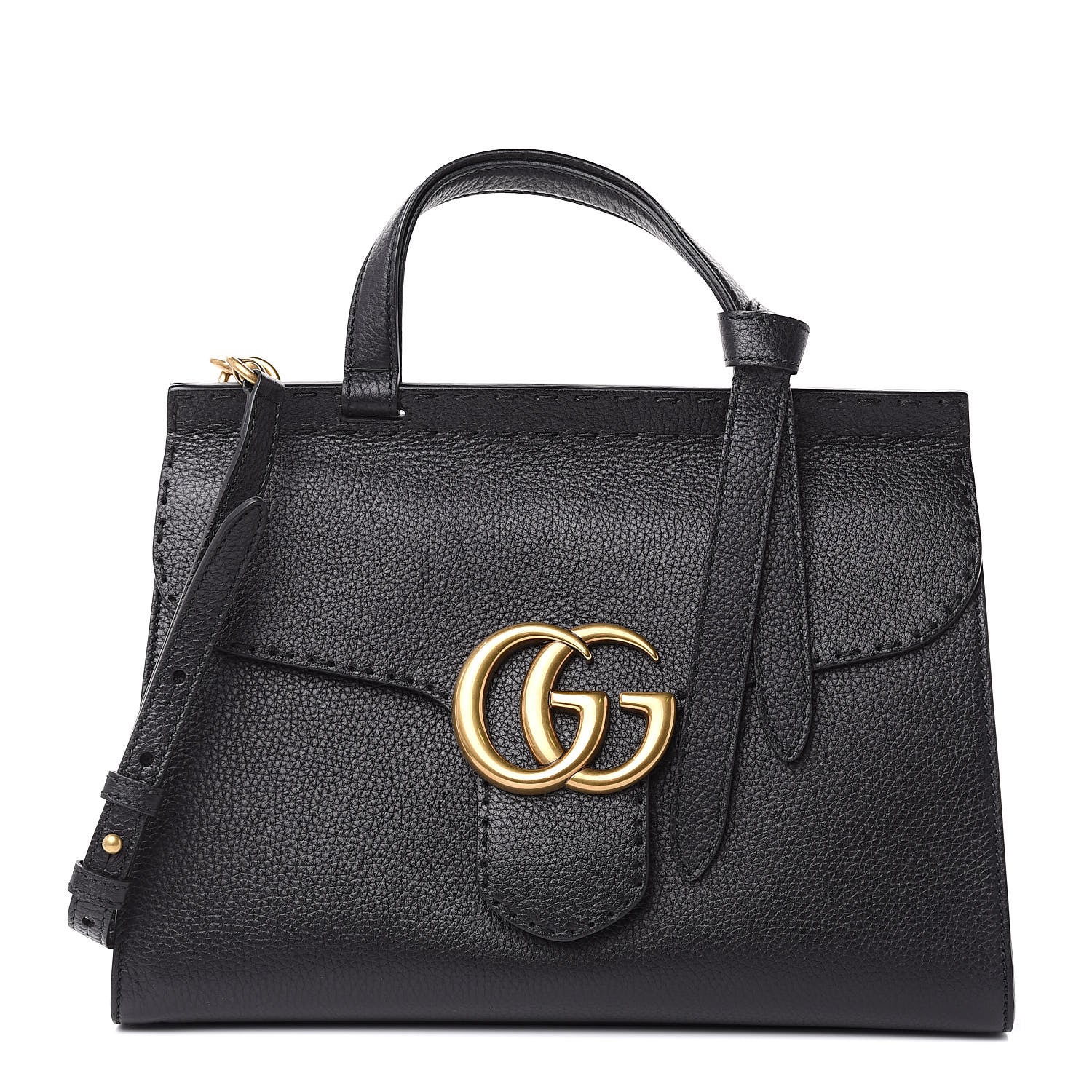 Gucci Calfskin Small GG Marmont Top Handle Bag Black 1 of 10