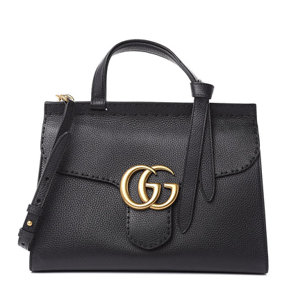 Gucci Calfskin Small GG Marmont Top Handle Bag Black 1 of 10
