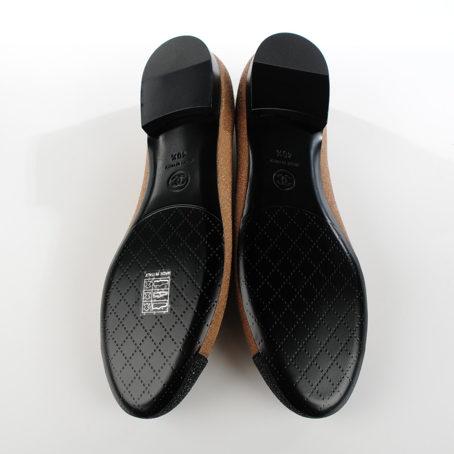 Glitter Tweed Cap Toe CC Ballerina Flats 40.5 Beige Noir