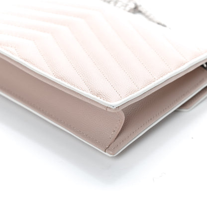 Saint Laurent Grain De Poudre Matelasse Chevron Monogram Envelope Chain Wallet Pink White 8 of 9
