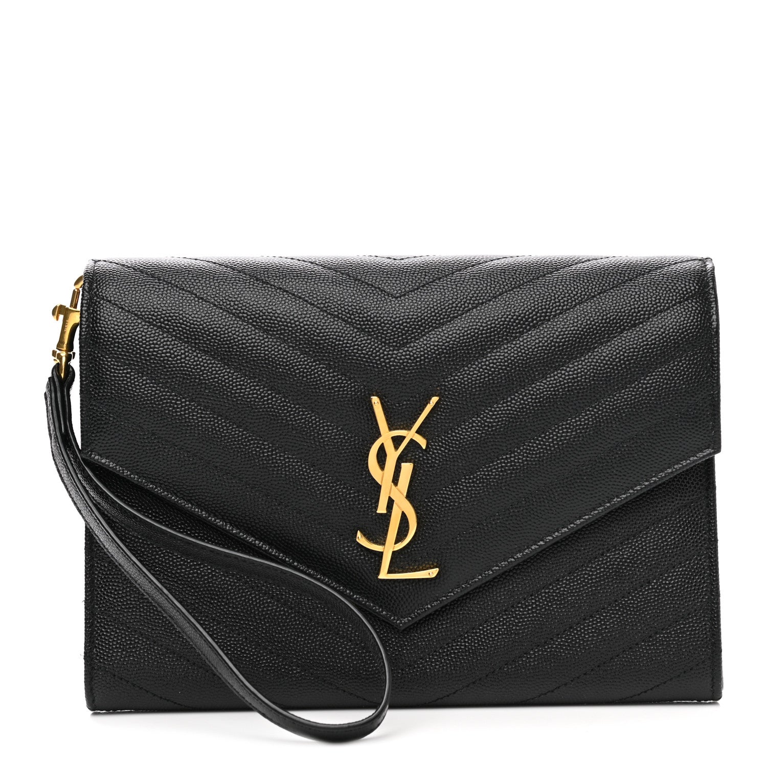 Saint Laurent Grain De Poudre Matelasse Chevron Monogram Envelope Clutch Black 1 of 10