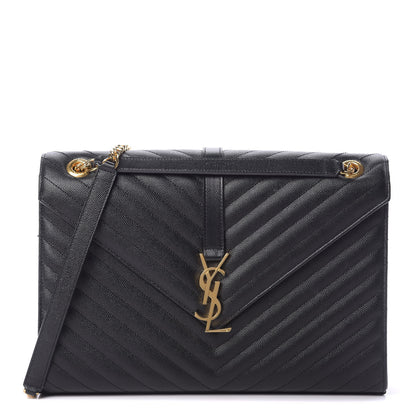 Saint Laurent Grain De Poudre Matelasse Chevron Large Monogram Satchel Black 1 of 13