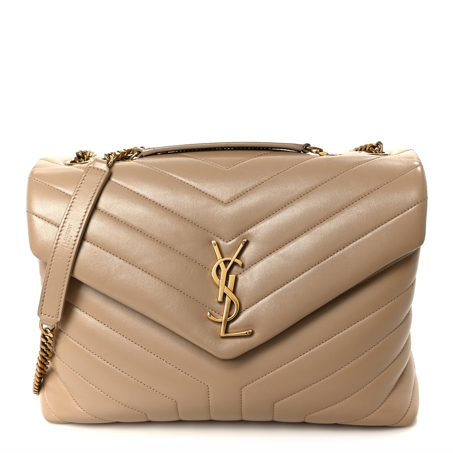 Calfskin Y Quilted Monogram Medium Loulou Chain Satchel Dark Beige