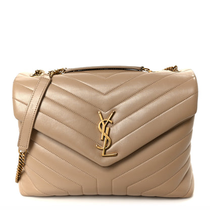 Saint Laurent Calfskin Y Quilted Monogram Medium Loulou Chain Satchel Dark Beige 1 of 11