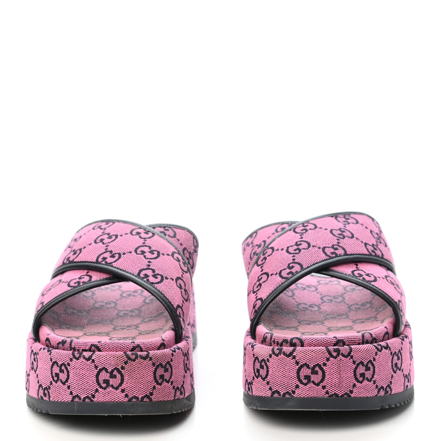 Gucci Monogram Multicolor Criss Cross Platform Slide Sandals 39 Pink Blue 2 of 9