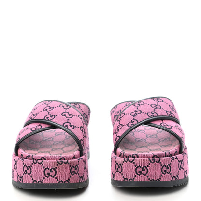Gucci Monogram Multicolor Criss Cross Platform Slide Sandals 39 Pink Blue 2 of 9