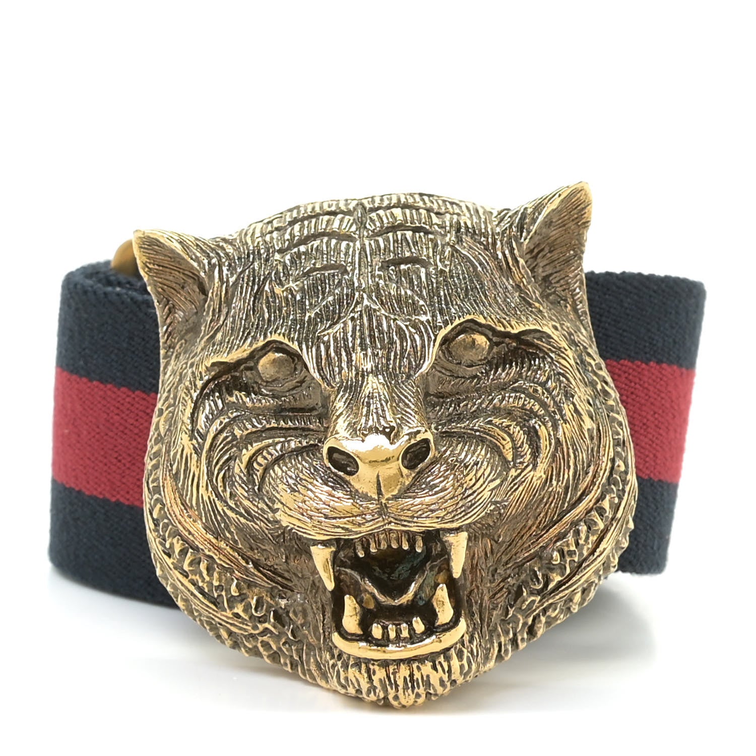 Gucci Web Feline Buckle Belt 75 60 Green Red 1 of 8