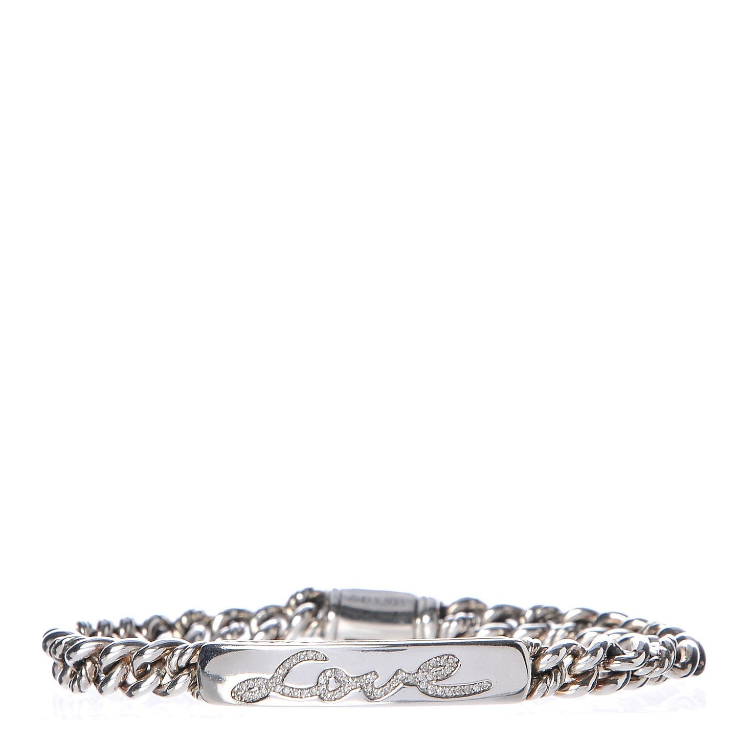 Sterling Silver Diamond 7mm Petite Pave Curb Link Love ID Bracelet