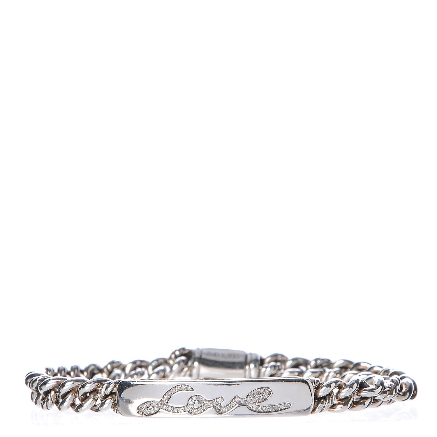 David Yurman Sterling Silver Diamond 7mm Petite Pave Curb Link Love ID Bracelet 1 of 6