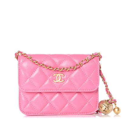 Chanel Lambskin Quilted Pearl Crush Clutch With Chain Pink 1 of 11
